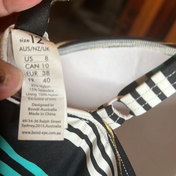 Bond-Eye Australia Black Blue Gold Striped One Piece Swimsuit Size 8 - Picture 9 of 12